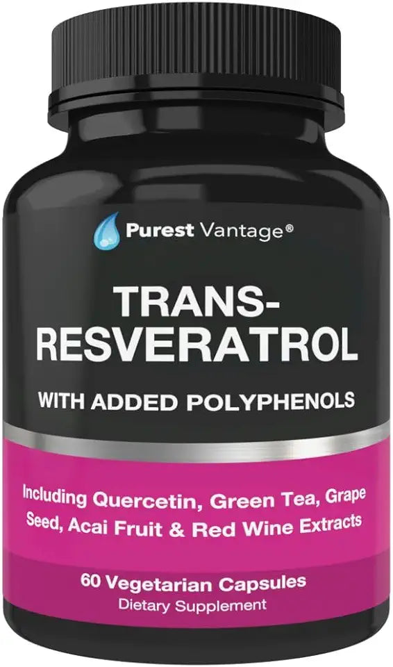 1400mg Resveratrol Supplement with Quercetin, Grape Seed, Green Tea, Acai and Red Wine Extract, 60 Veggie Capsules K686