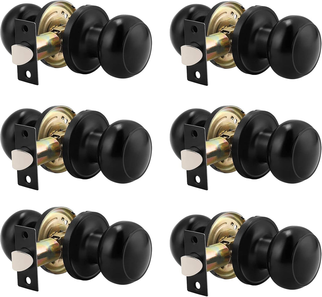 6 Pack Round Passage Door Knob Black Finish Door Hardware P6308