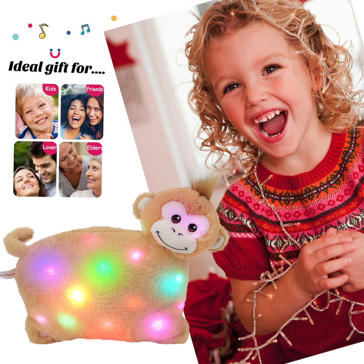 12'' Musical LED Monkey Stuffed Animal Plush Toy N514