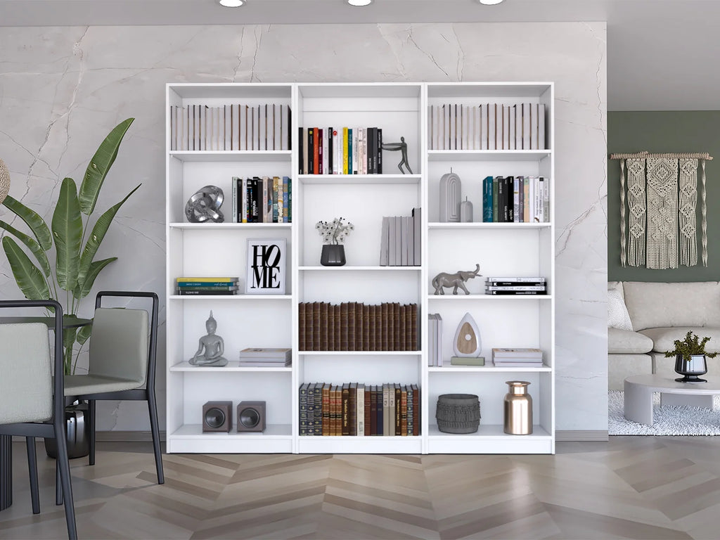 3 Piece Living Room Set with 3 Bookcases, White X182433