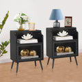 Set of 2 Black Nightstand with Storage Cabinet J250