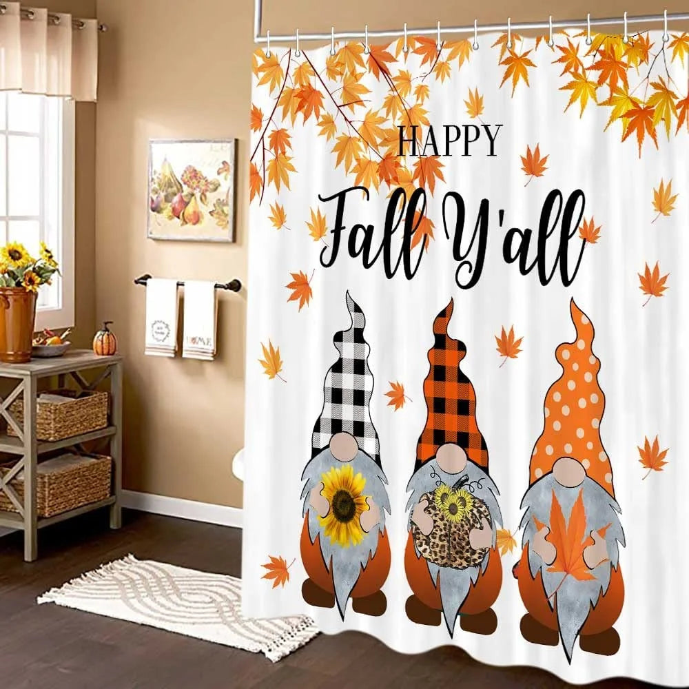 Fall Gnomes Fabric Shower Curtain Set with Hooks 72X72" X69595