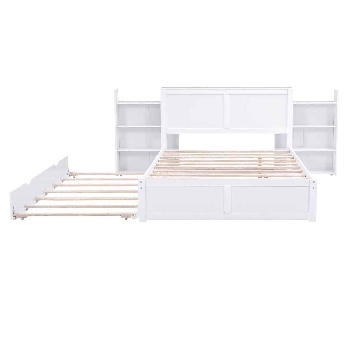 Full Size Wood Platform Bed with Trundle and Storage M756