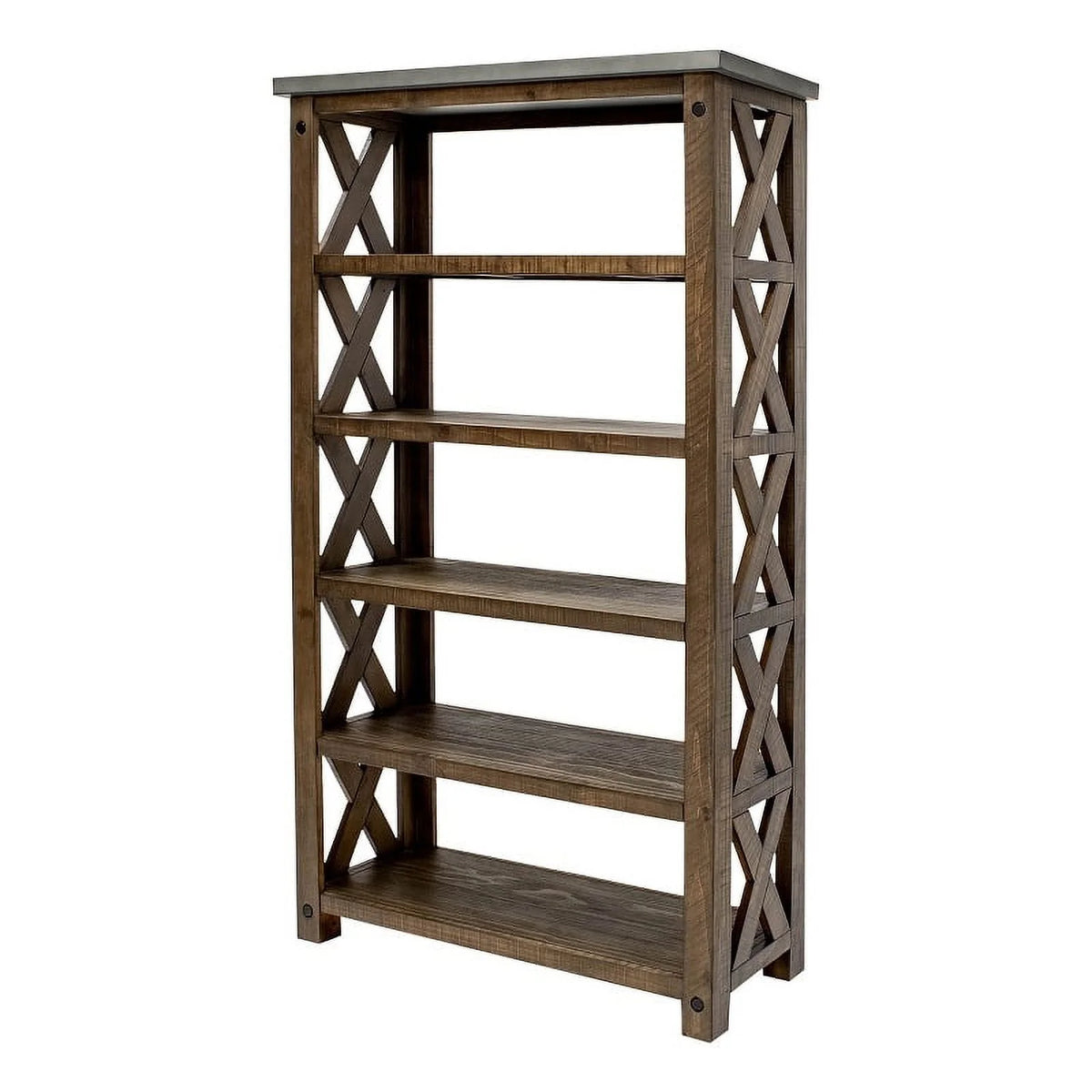 Open Wood Bookcase Shelving Brown Concrete Top P8287
