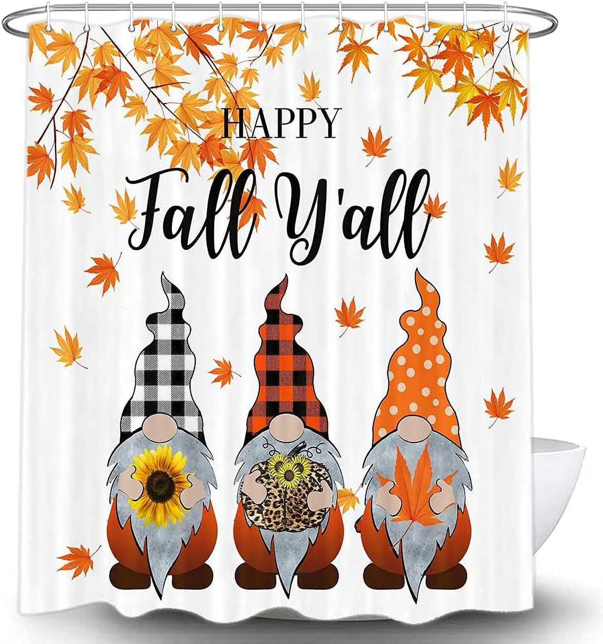 Fall Gnomes Fabric Shower Curtain Set with Hooks 72X72" X69595