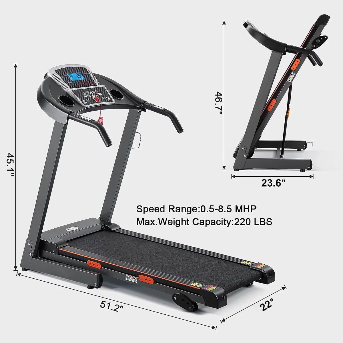 Electric Foldable Treadmill 2.5 HP 3 Levels Incline B5056