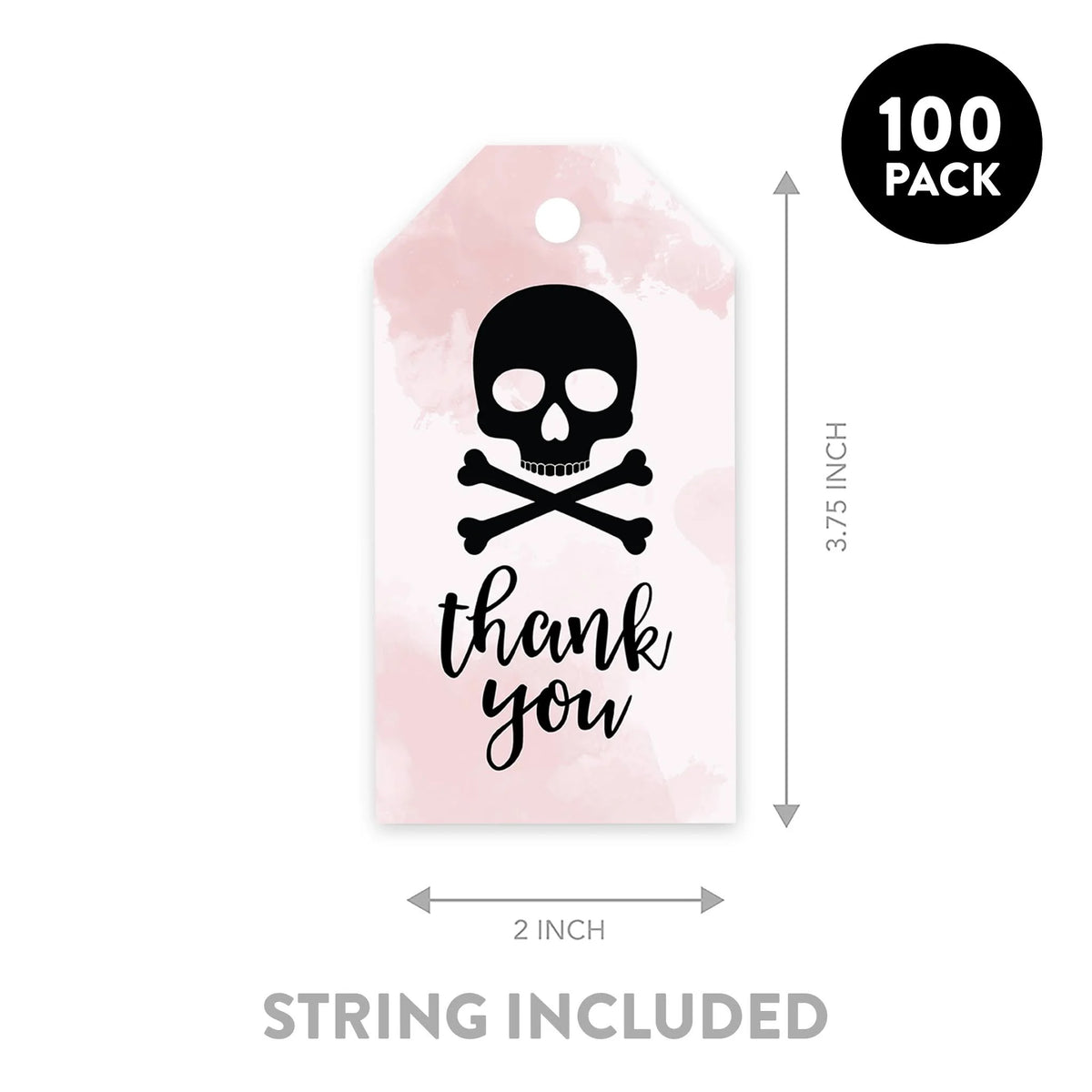 100-Pk Skull Gift Tags With String, 2 x 3.75 inch N5469