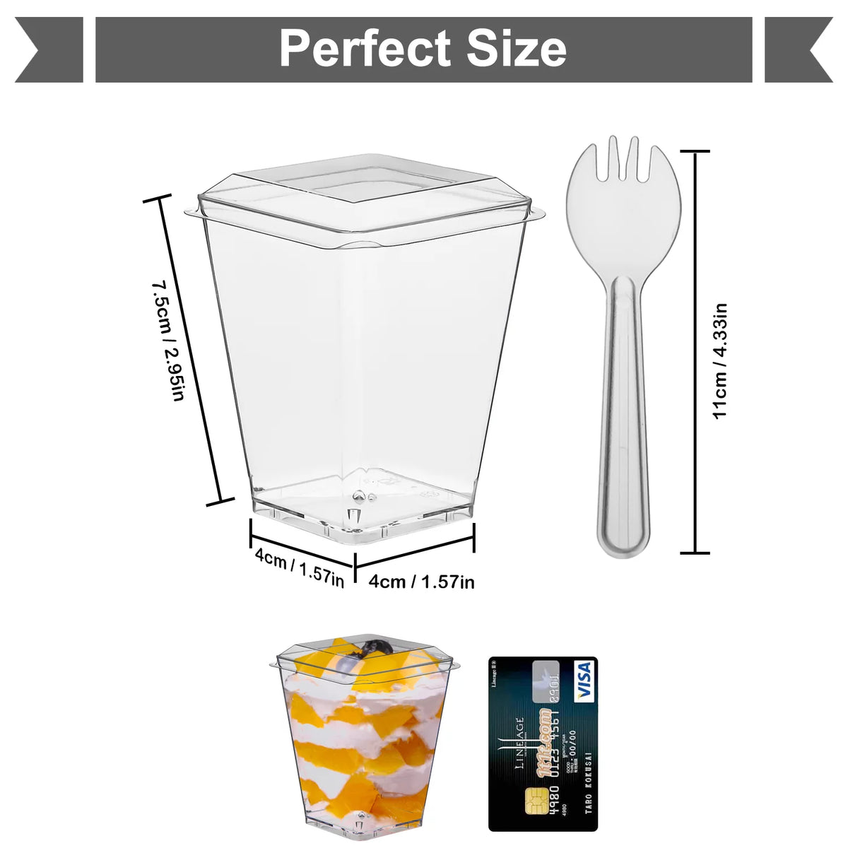100 Pack 5.4oz Clear Dessert Cups with Lids and Spoons E1210