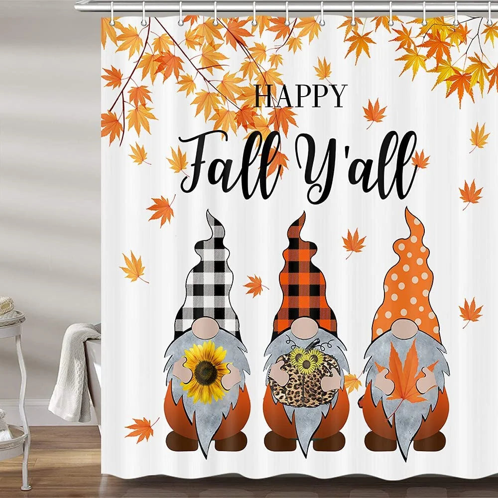 Fall Gnomes Fabric Shower Curtain Set with Hooks 72X72" X69595