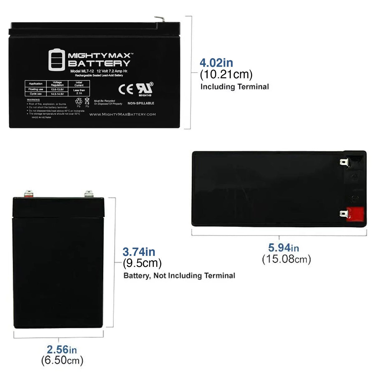 12 Volt 7ah Rechargeable Battery with F1 Terminals K838061
