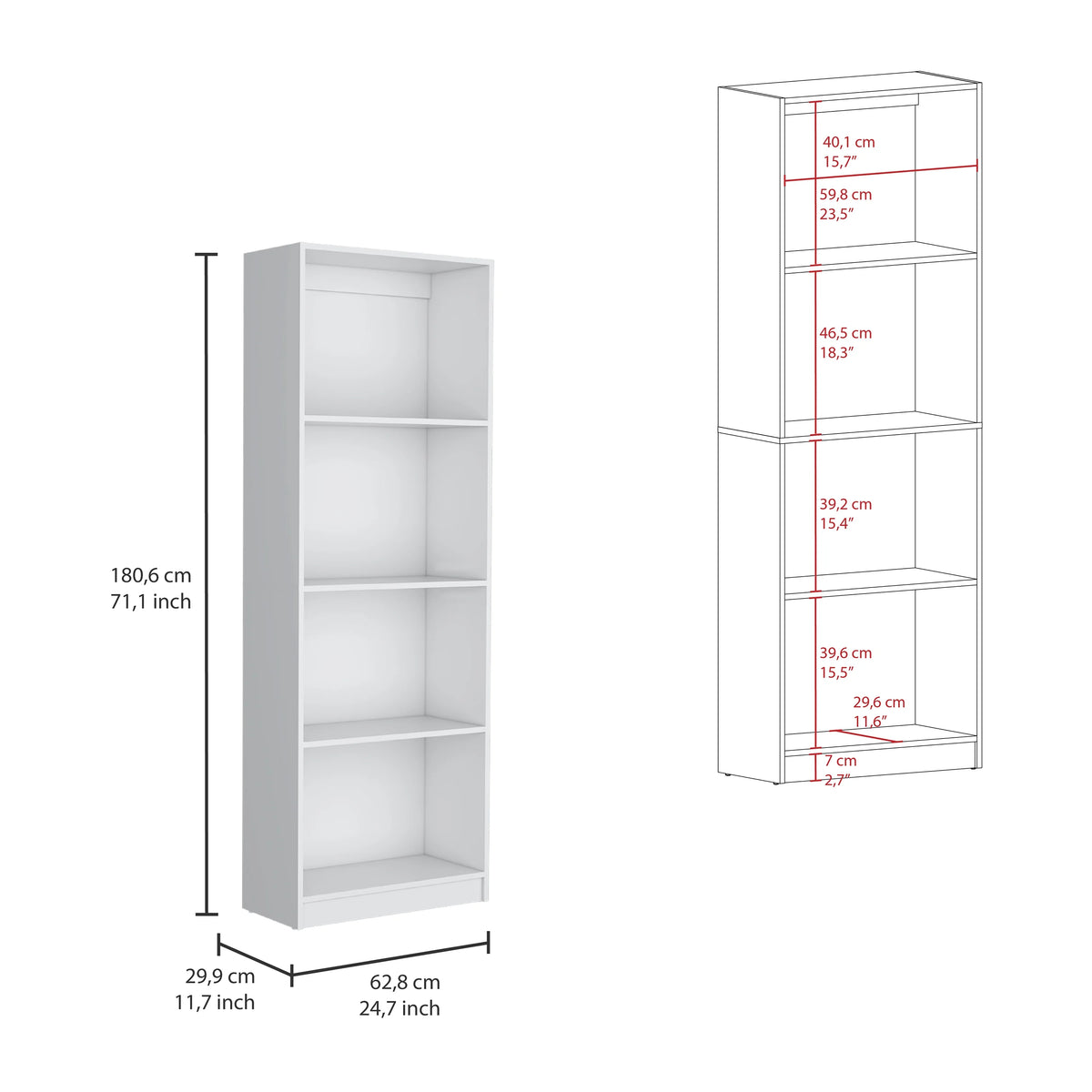 3 Piece Living Room Set with 3 Bookcases, White X182433