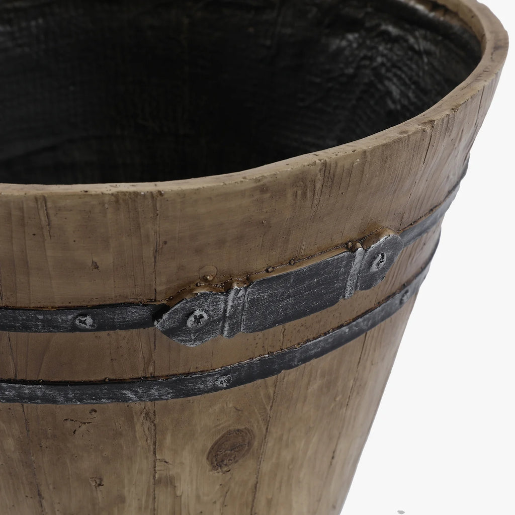 Set Of 2 Rustic Brown Faux Wood Planters P53644