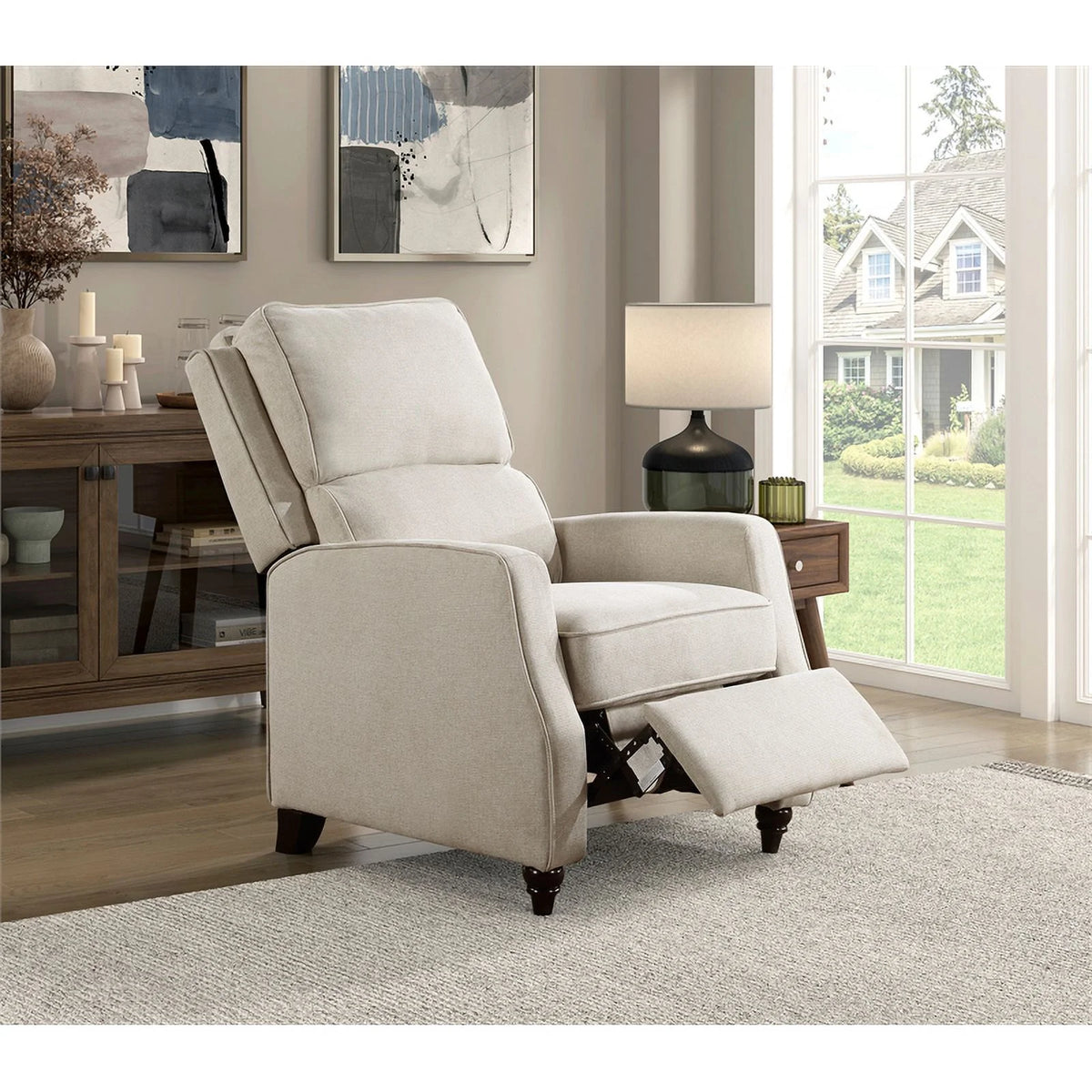 Beige Upholstered Fabric Push Back Recliner Q159262