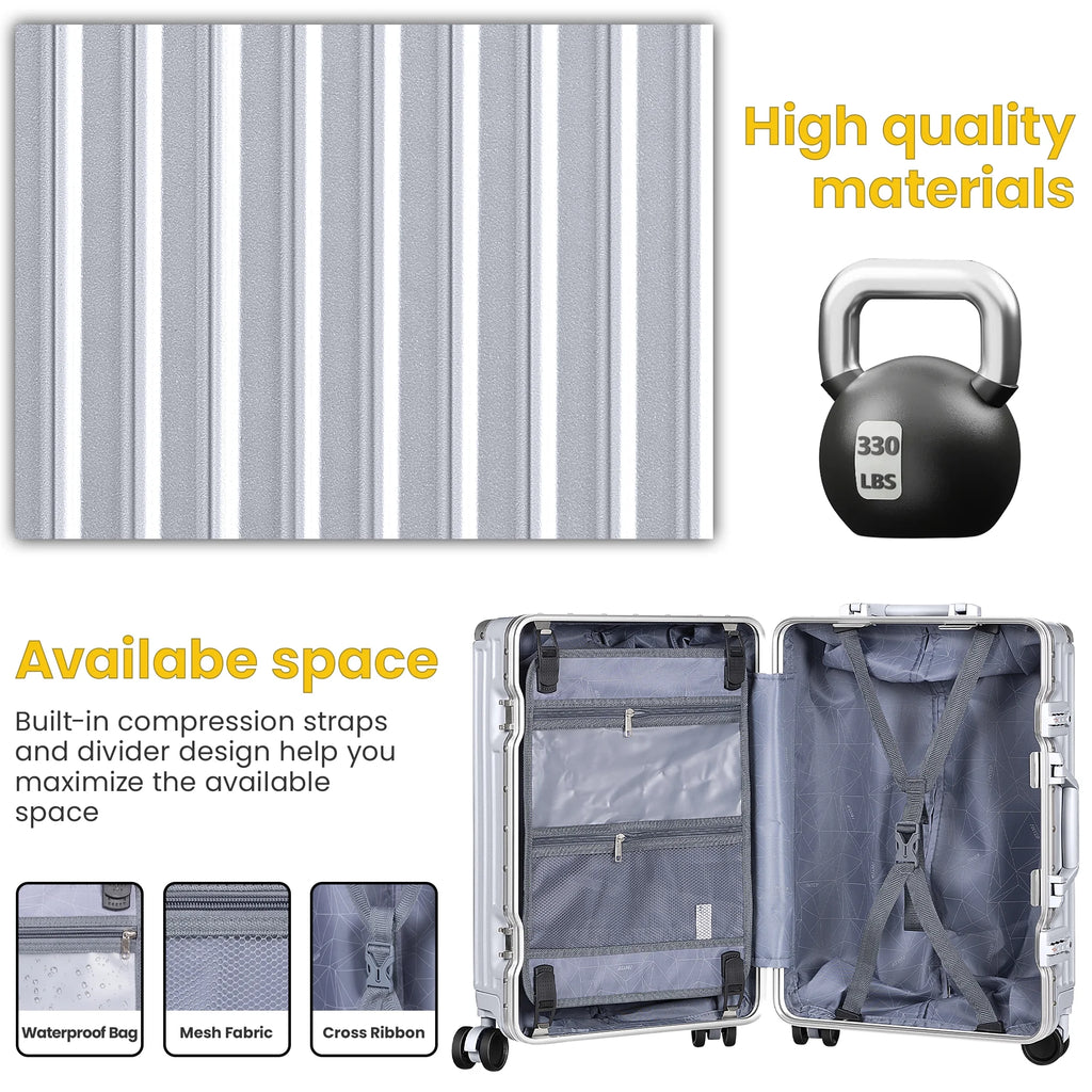28in Silver Hard Shell Carry On Luggage with Wheels E891