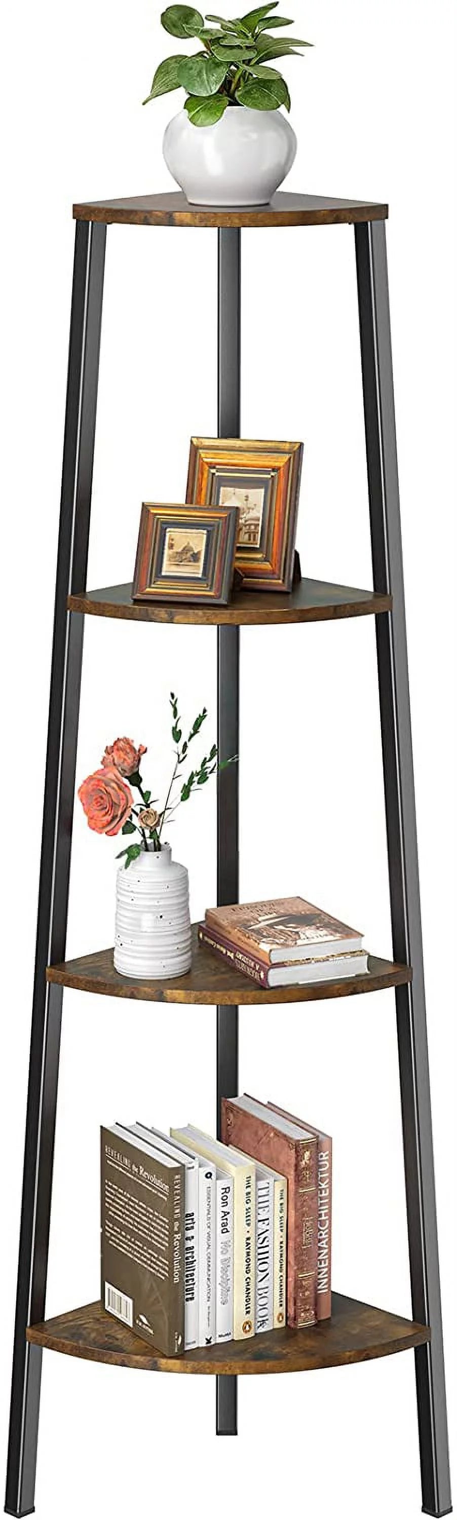 Rustic Brown 4 Tier Corner Bookshelf F313