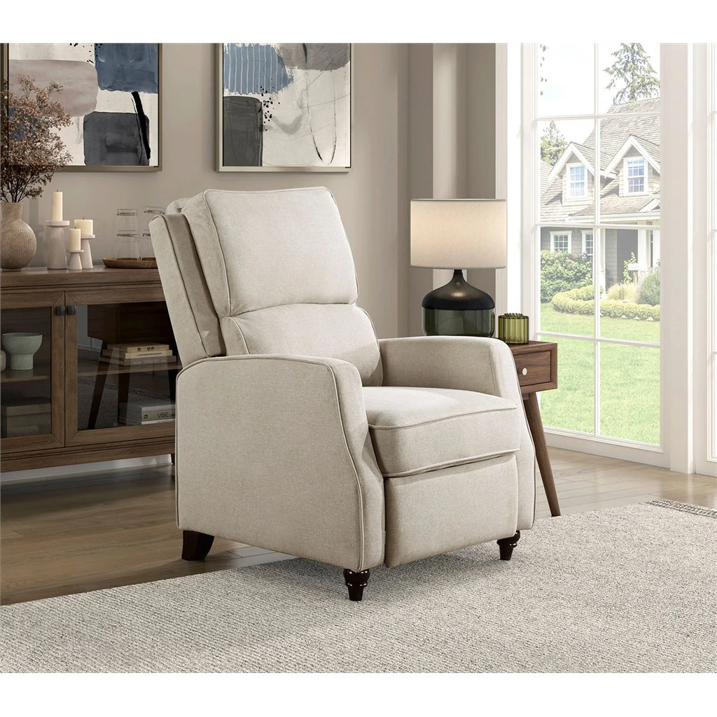 Beige Upholstered Fabric Push Back Recliner Q159262