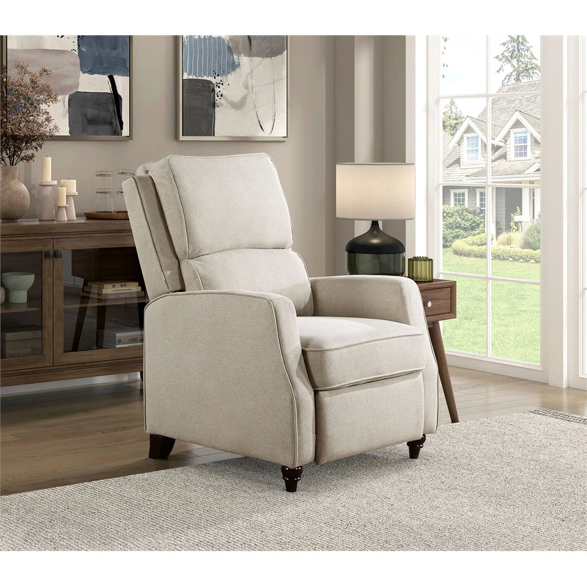 Beige Upholstered Fabric Push Back Recliner Q159262