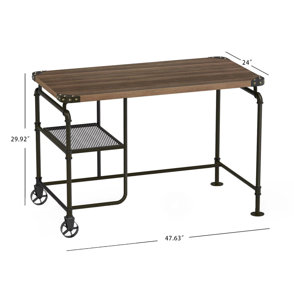 Industrial Metal Writing Desk with Wooden Top L77516