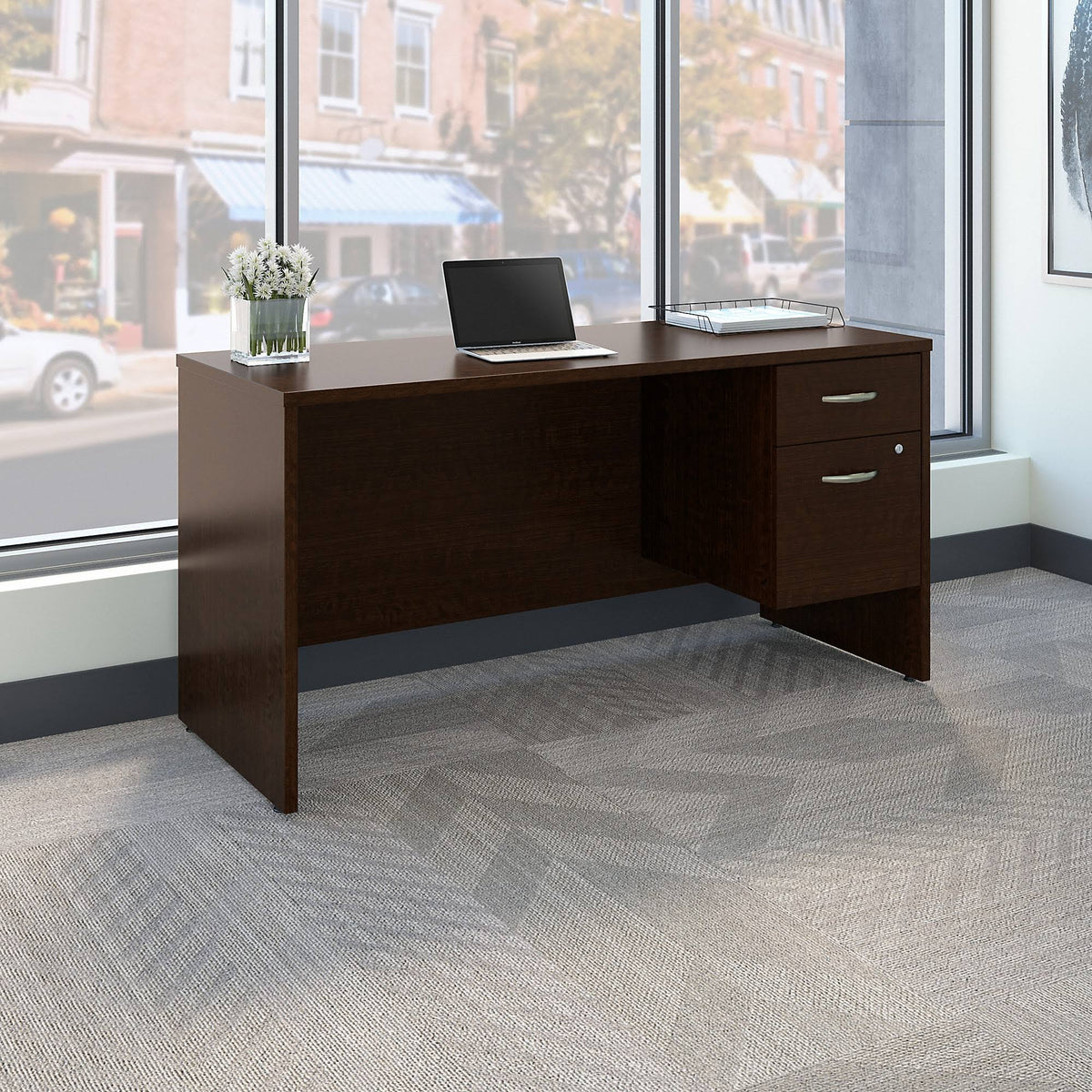Mocha Cherry Office Desk with Pedestal I559650