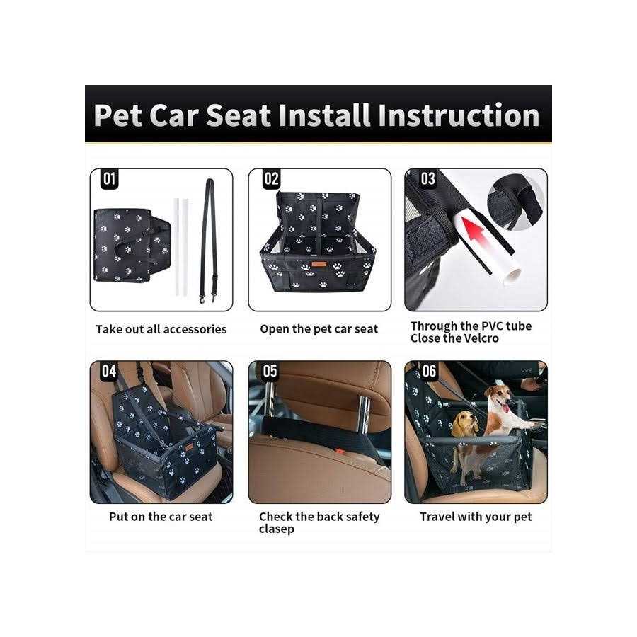 Dog Car Seat with Clip-On Safety Leash and PVC Support Pipe K7367