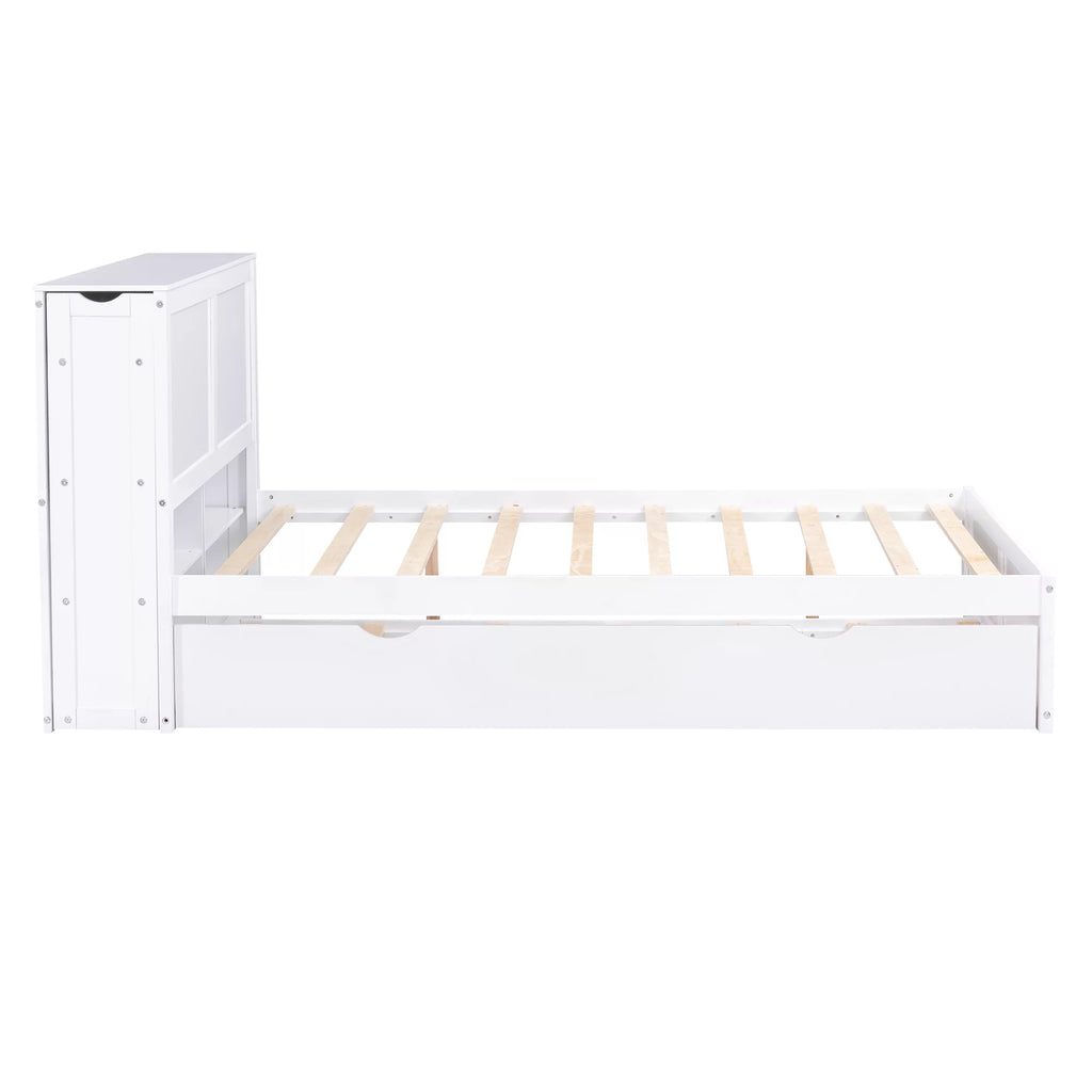 Full Size Wood Platform Bed with Trundle and Storage M756
