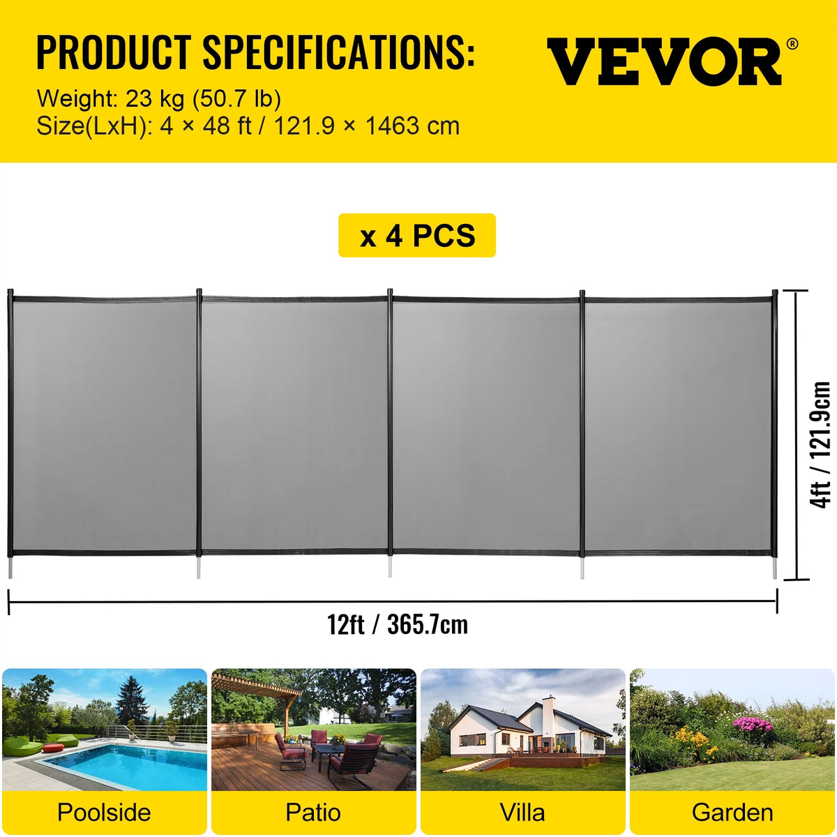 Black 4 x 48 ft Removable Pool Fence Mesh S5434