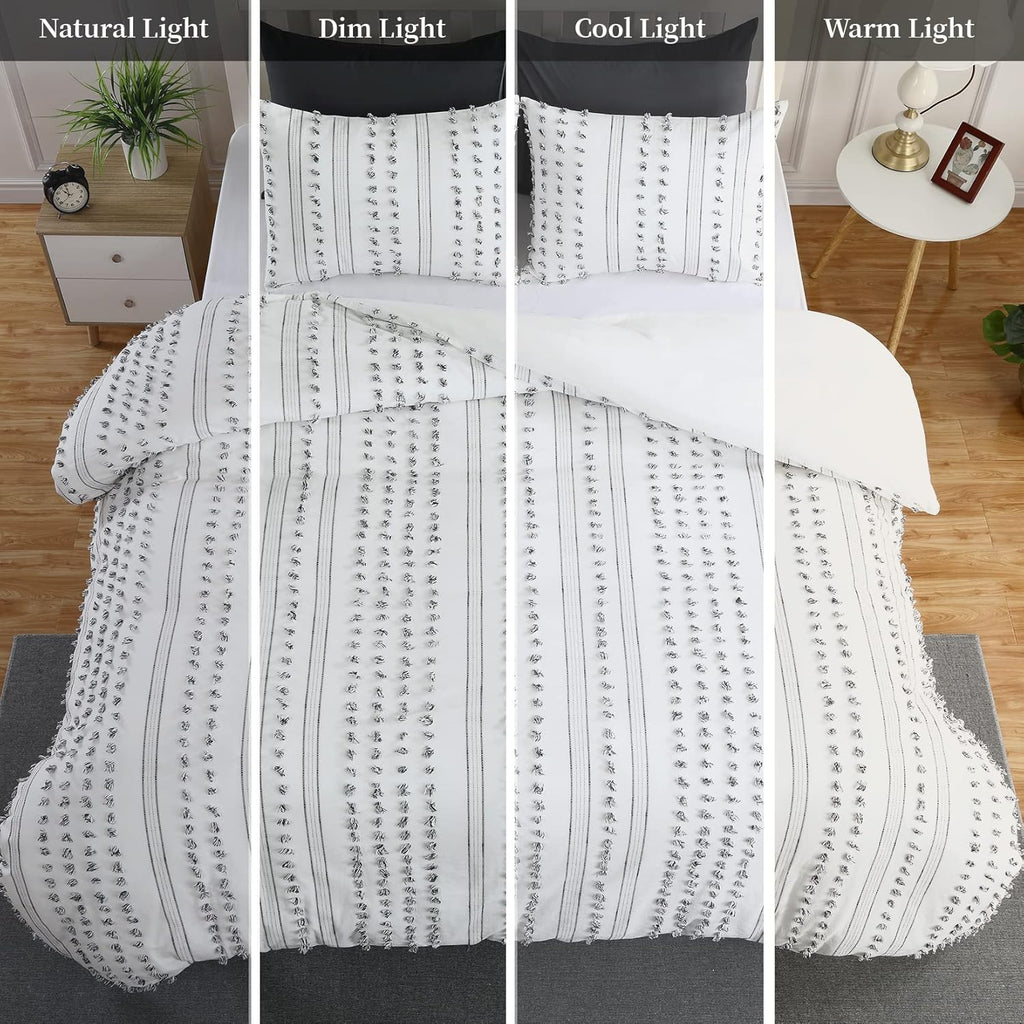 100% Cotton Queen Size 3Pcs Yarn-Dyed Tufted Dots Jacquard Duvet Cover Set B506
