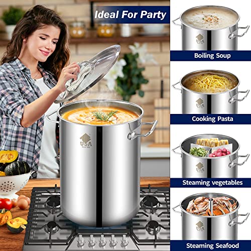 32QT Stainless Steel Stock Pot 6-Piece with Basket and Steamer Rack D362102