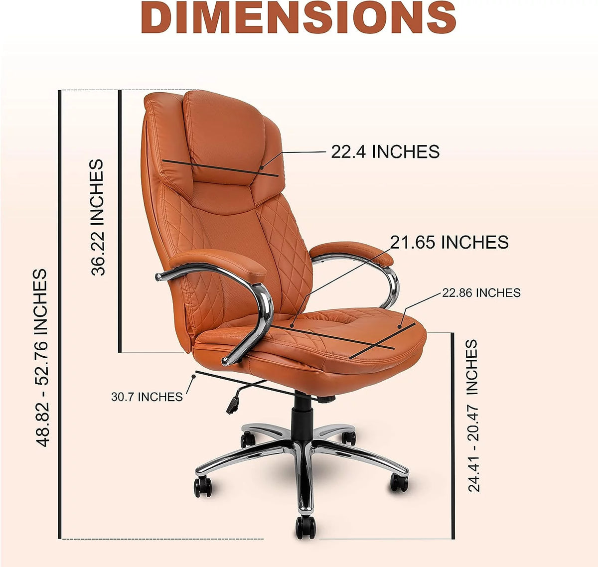 Camel Brown Big and Tall Executive Office Chair 400lbs Capacity PU Leather R247