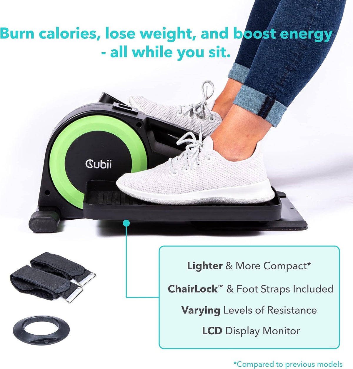 Under Desk Elliptical with Adjustable Resistance and Foot Straps B111370
