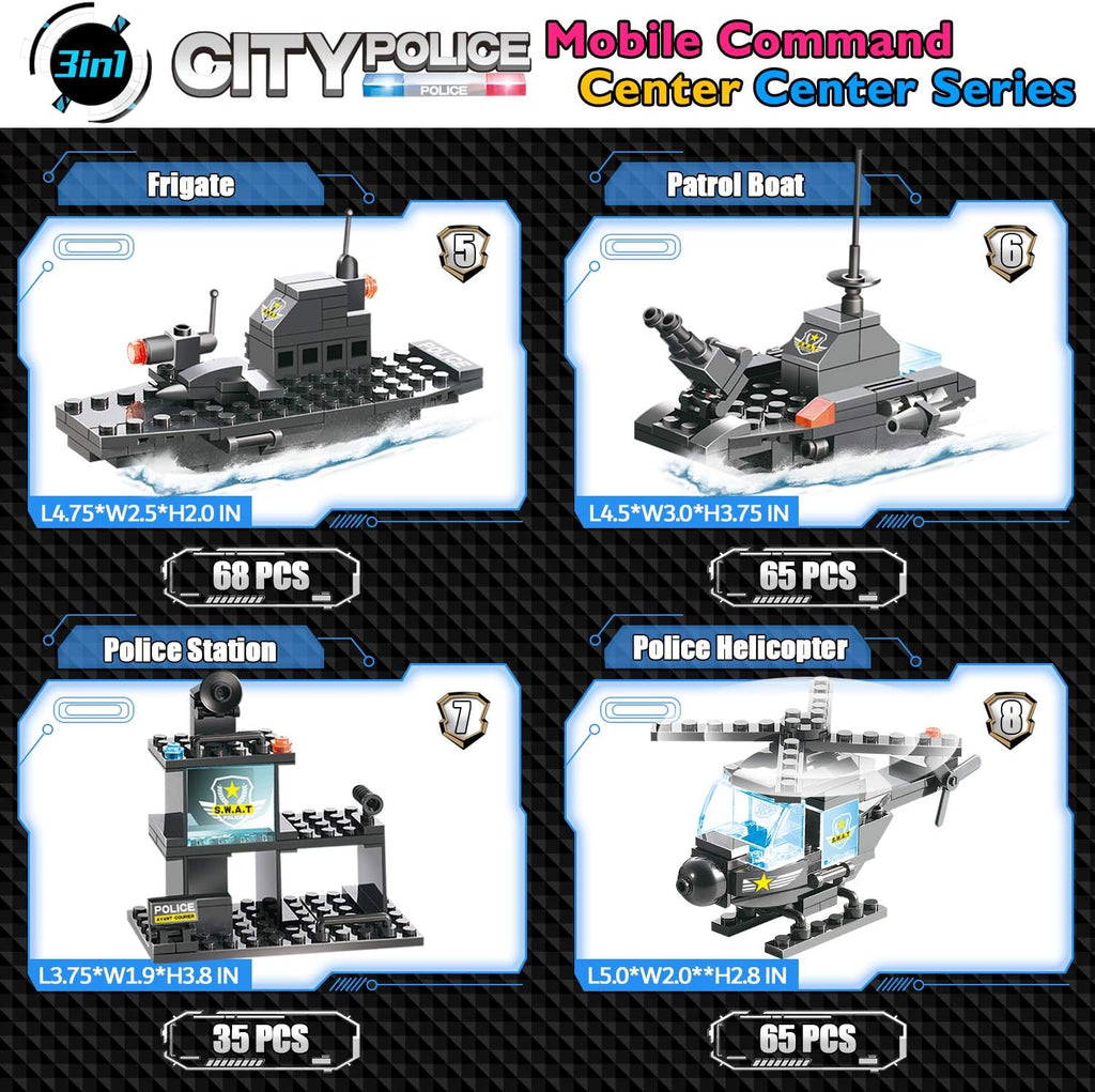 1110 PCS SWAT City Police Station Mobile Command Center Truck Car Building Blocks Set with Storage Box V630