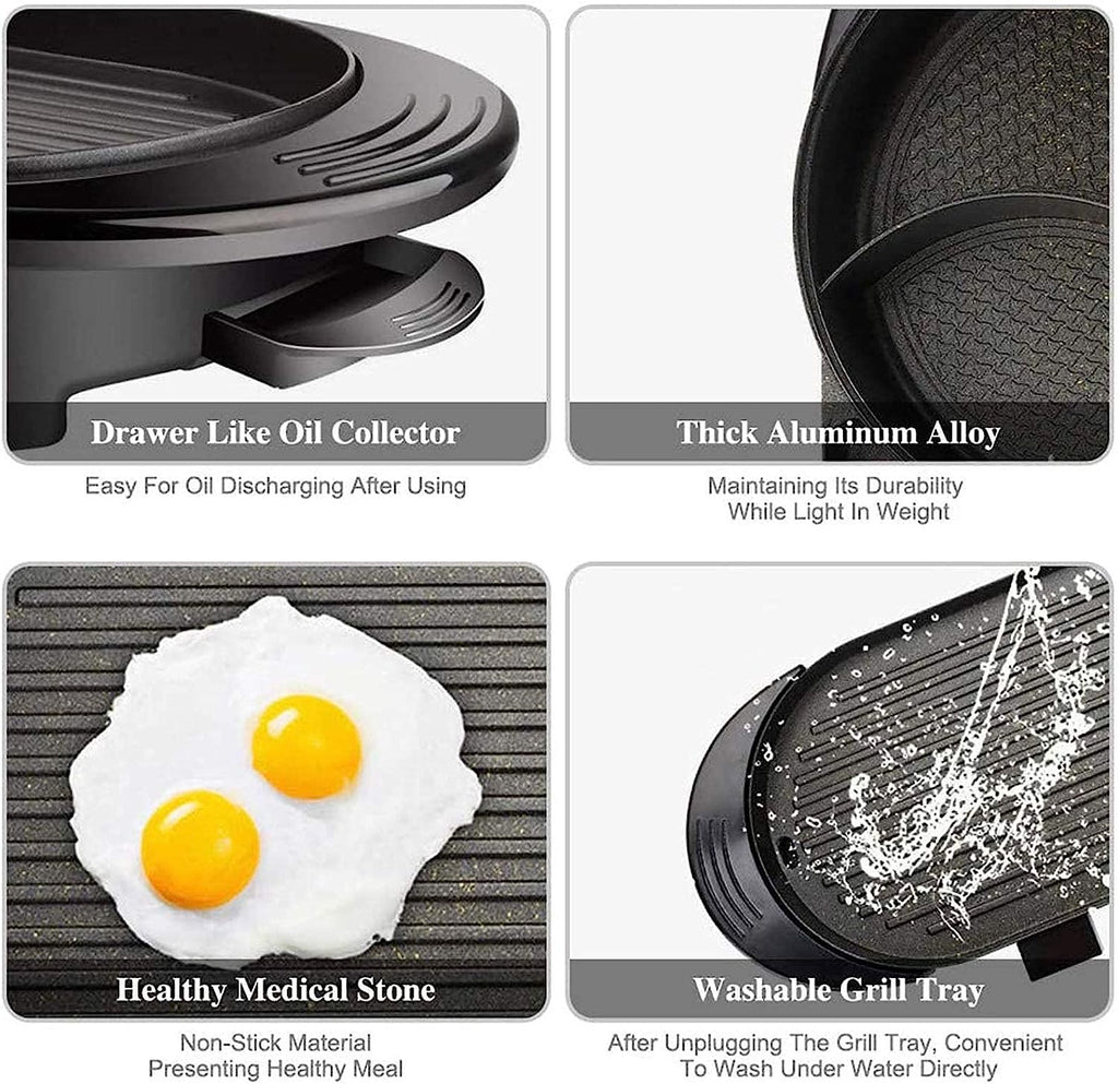 Black Electric Hot Pot and Smokeless BBQ Grill I57222