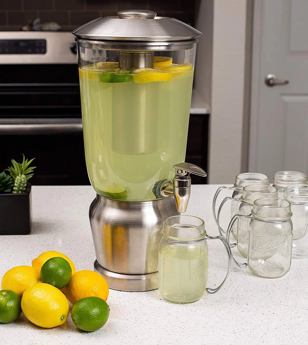 1.5 Gallon Stainless Steel Beverage Dispenser with Ice Container, Stand & Spigot G8978