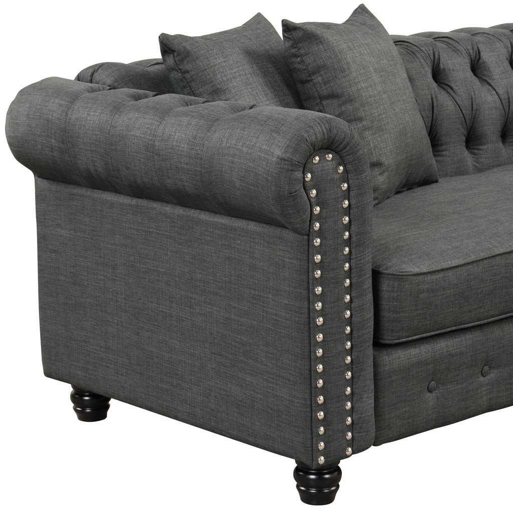 Grey Linen Chesterfield Sofa Q74801