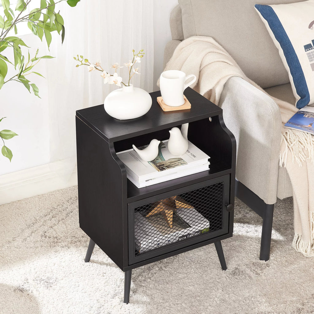 Set of 2 Black Nightstand with Storage Cabinet J250