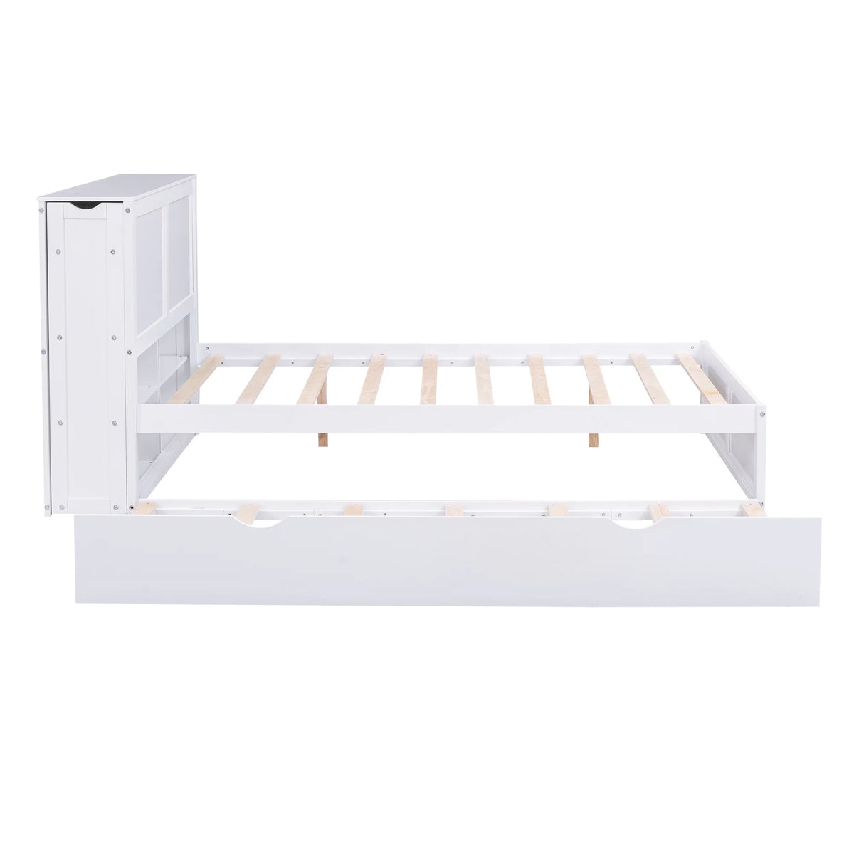 Full Size Wood Platform Bed with Trundle and Storage M756