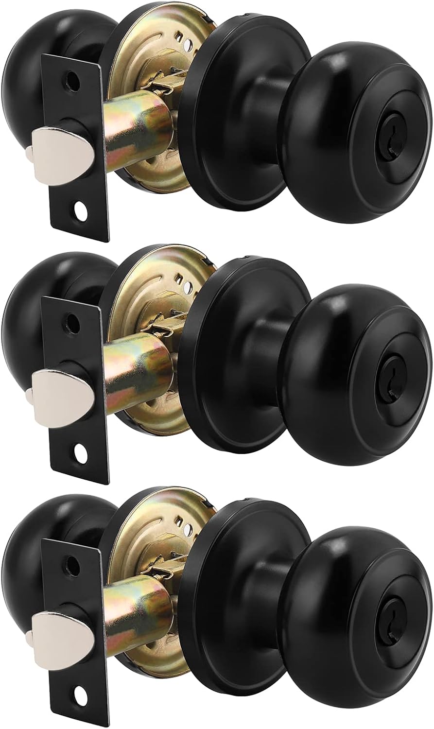 6 Pack Round Passage Door Knob Black Finish Door Hardware P6308