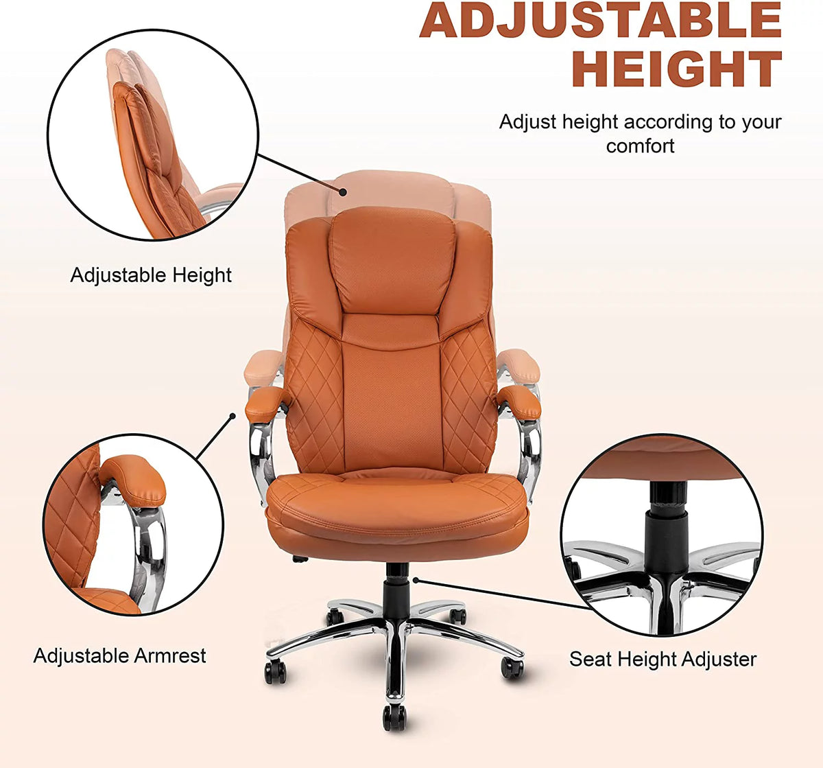 Camel Brown Big and Tall Executive Office Chair 400lbs Capacity PU Leather R247