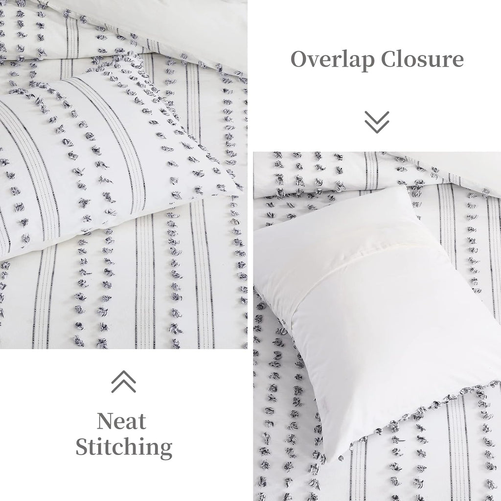 100% Cotton Queen Size 3Pcs Yarn-Dyed Tufted Dots Jacquard Duvet Cover Set B506
