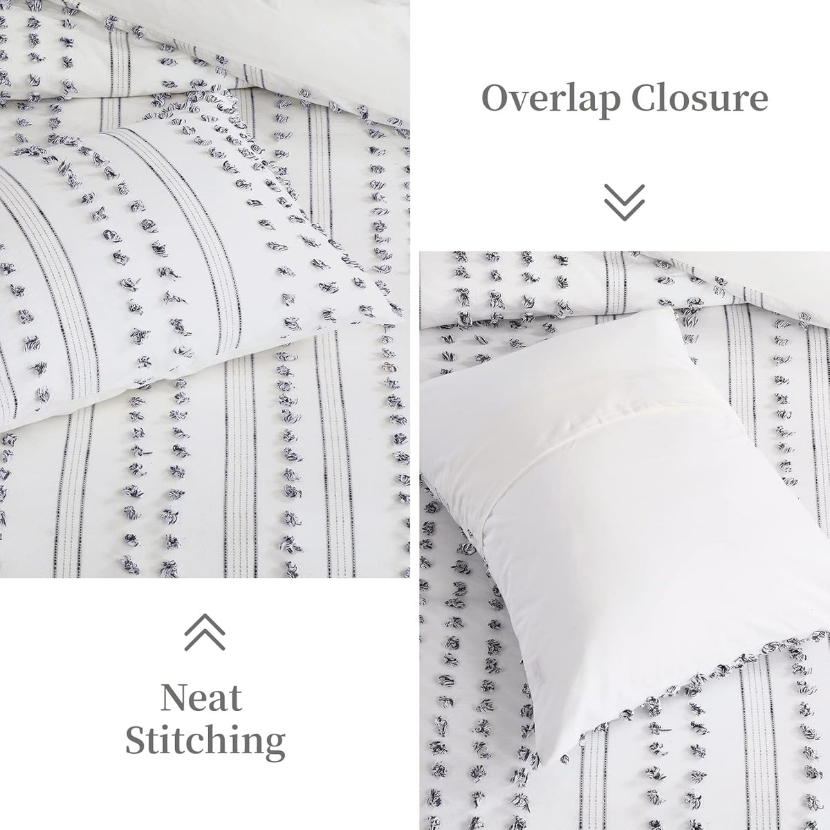 100% Cotton Queen Size 3Pcs Yarn-Dyed Tufted Dots Jacquard Duvet Cover Set B506