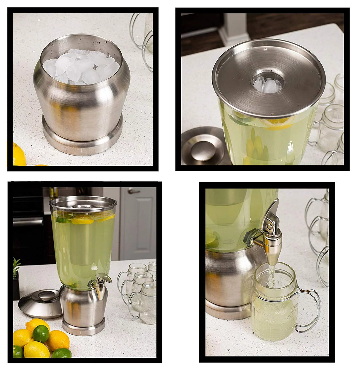 1.5 Gallon Stainless Steel Beverage Dispenser with Ice Container, Stand & Spigot G8978