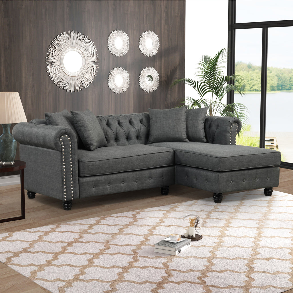 Grey Linen Chesterfield Sofa Q74801