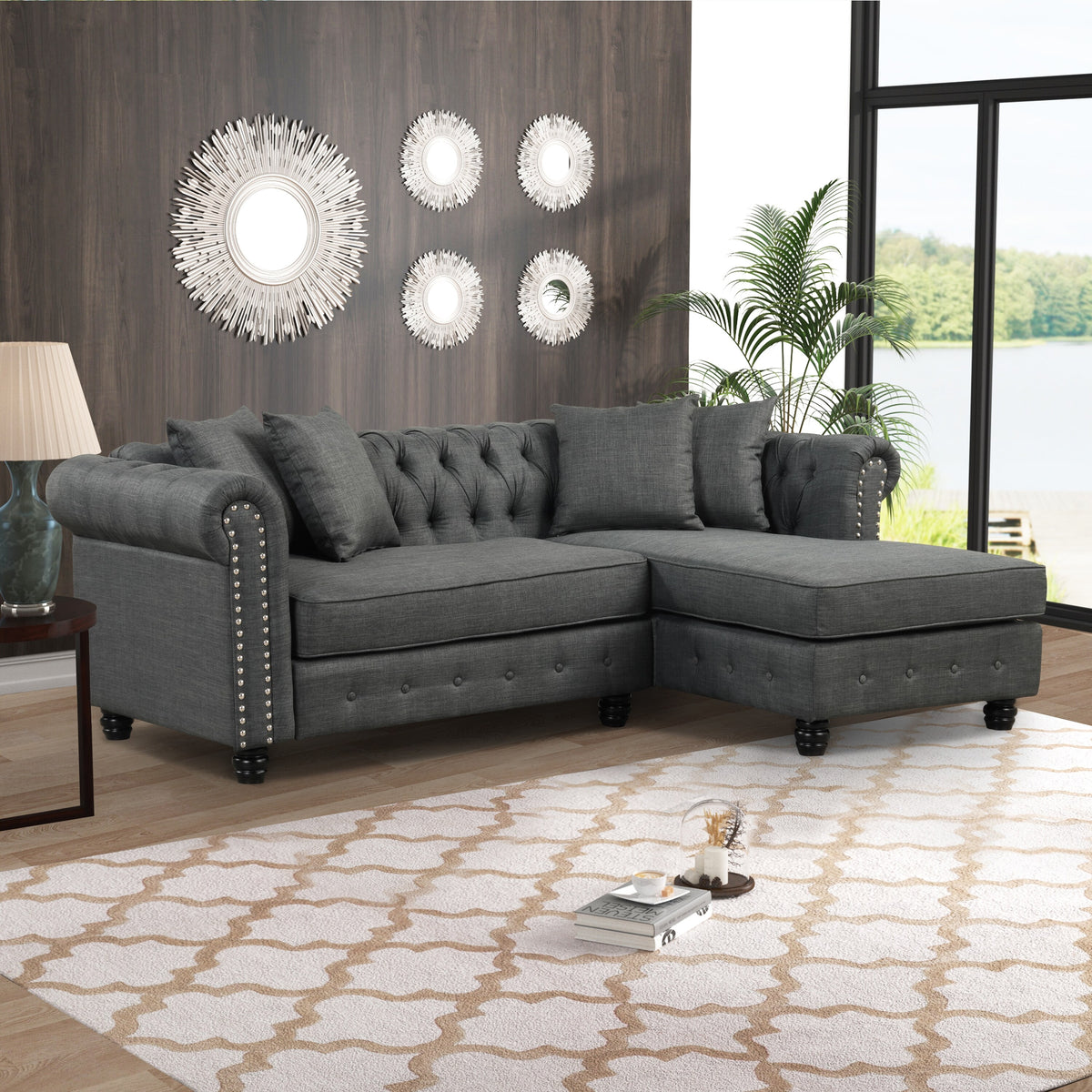 Grey Linen Chesterfield Sofa Q74801