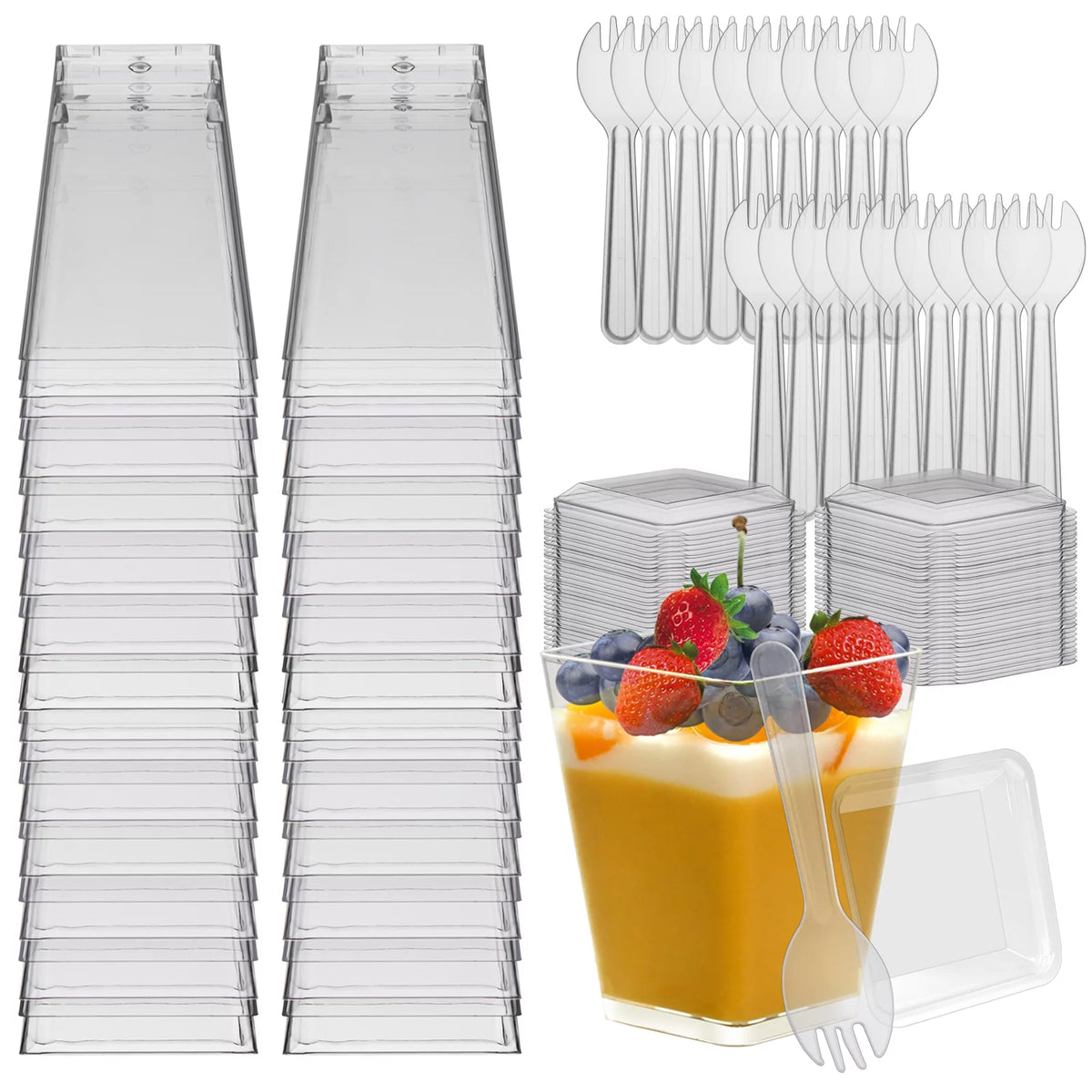 100 Pack 5.4oz Clear Dessert Cups with Lids and Spoons E1210