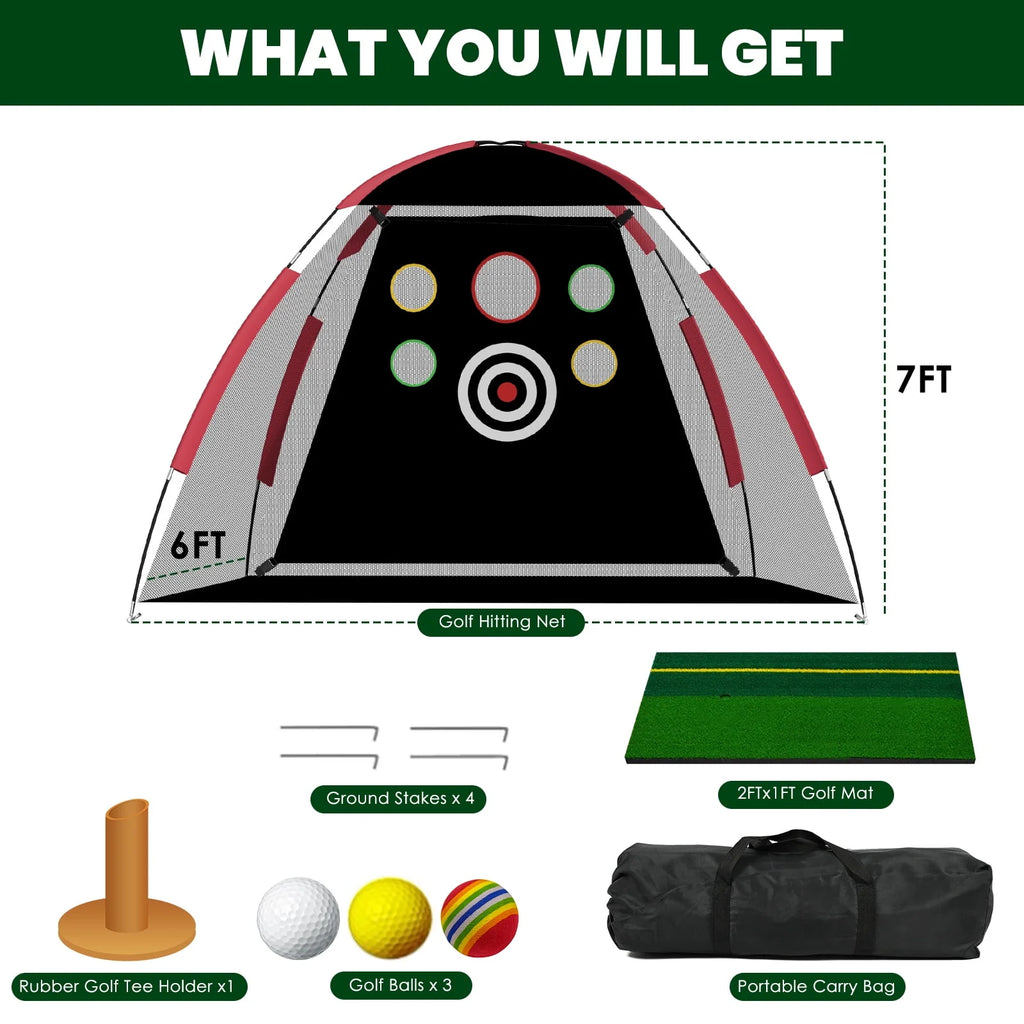 Golf Practice Net with Hitting Mat and Carry Bag I89297