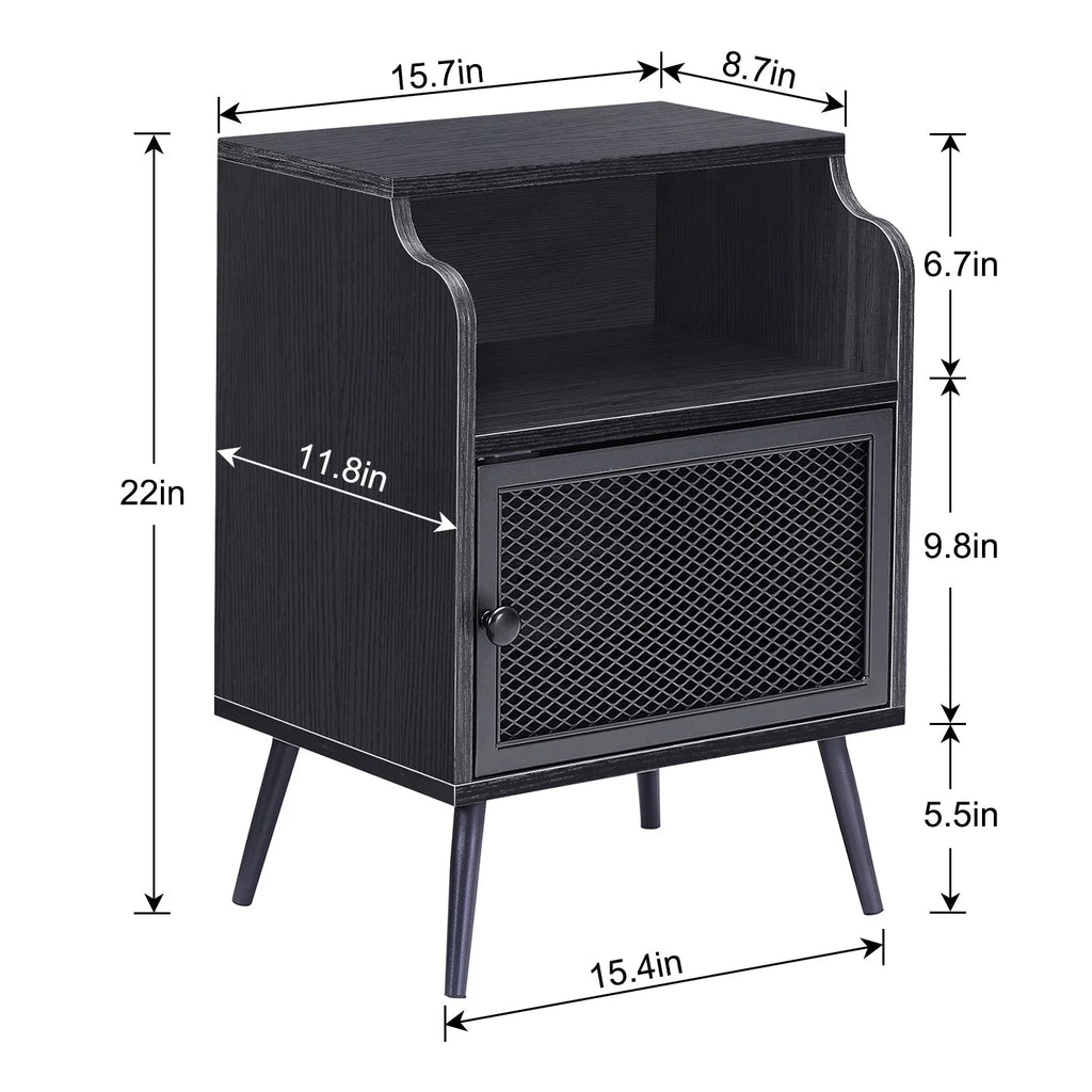 Set of 2 Black Nightstand with Storage Cabinet J250
