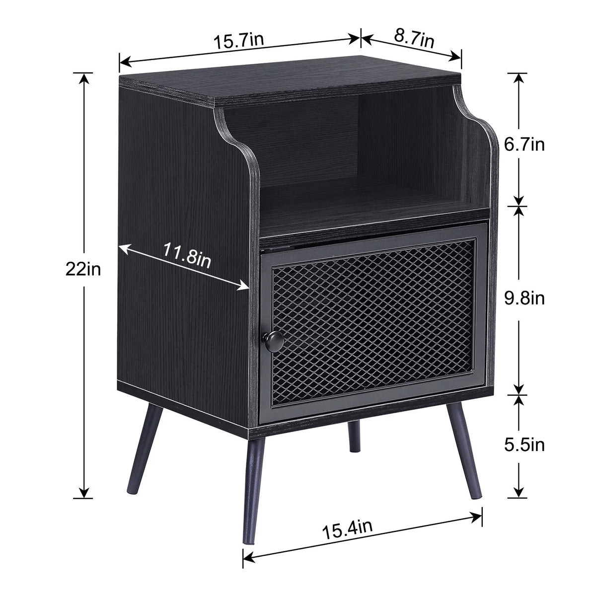 Set of 2 Black Nightstand with Storage Cabinet J250