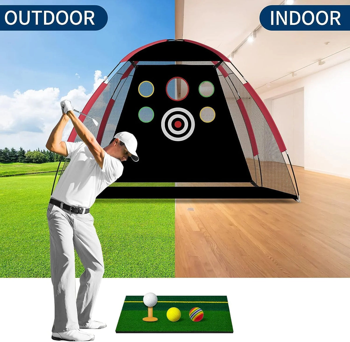 Golf Practice Net with Hitting Mat and Carry Bag I89297