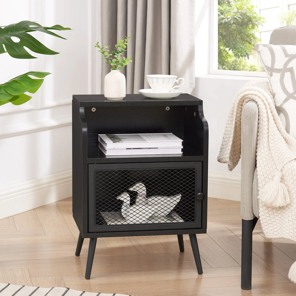 Set of 2 Black Nightstand with Storage Cabinet J250