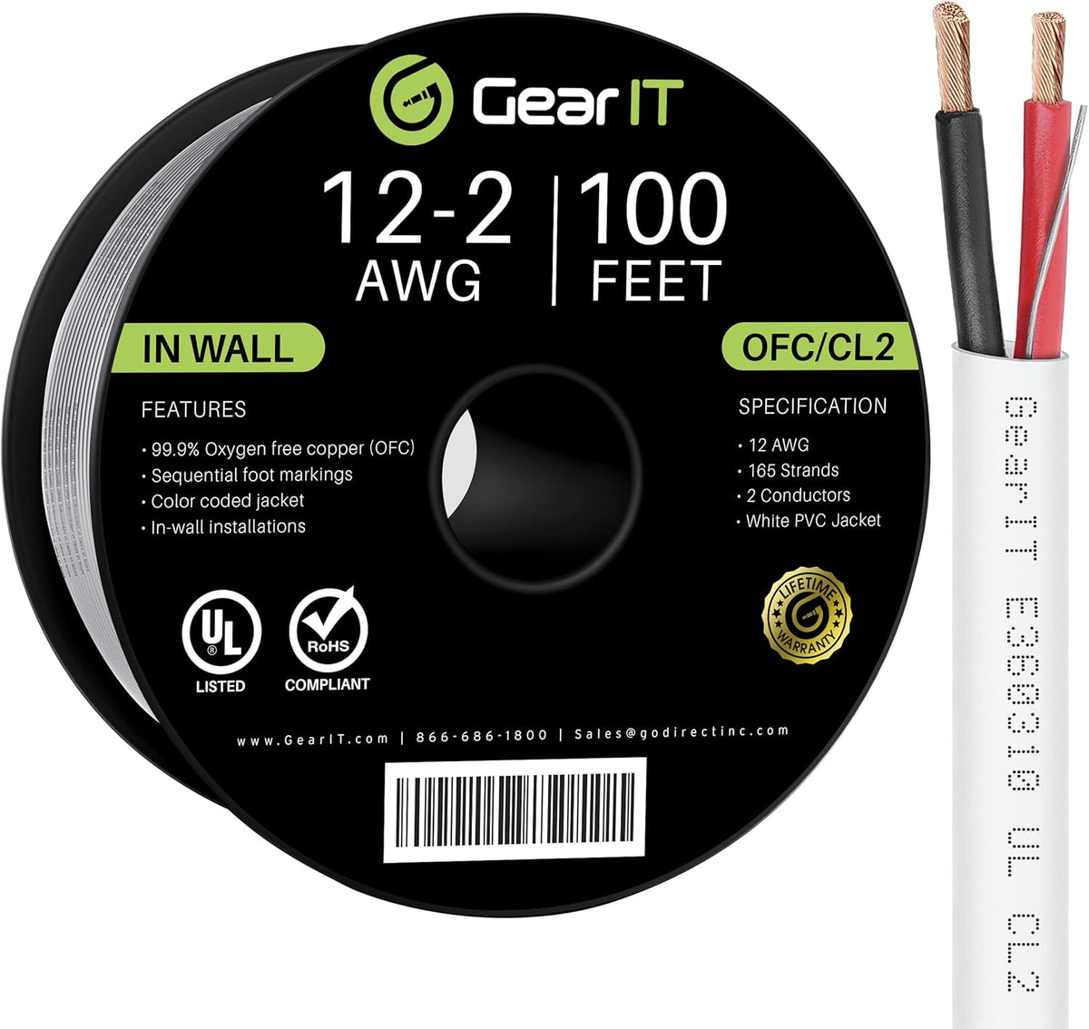 12AWG OFC Speaker Wire, White 100 Feet F5349